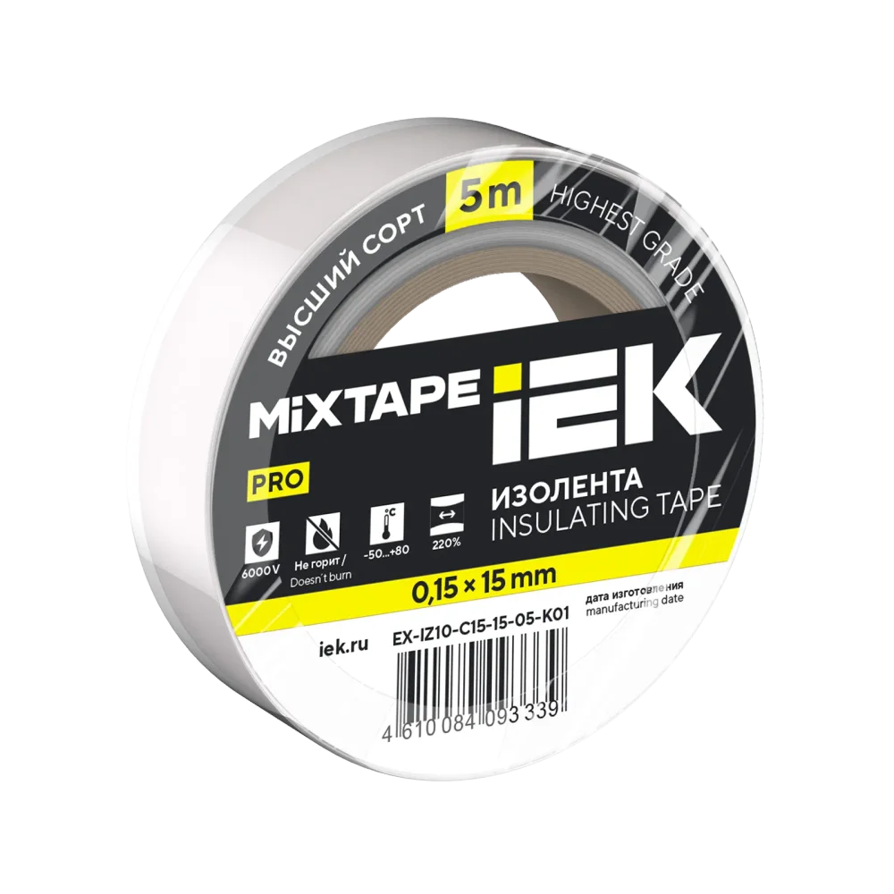 MIXTAPE PRO Изолента 0,15х15мм белая 5м IEK