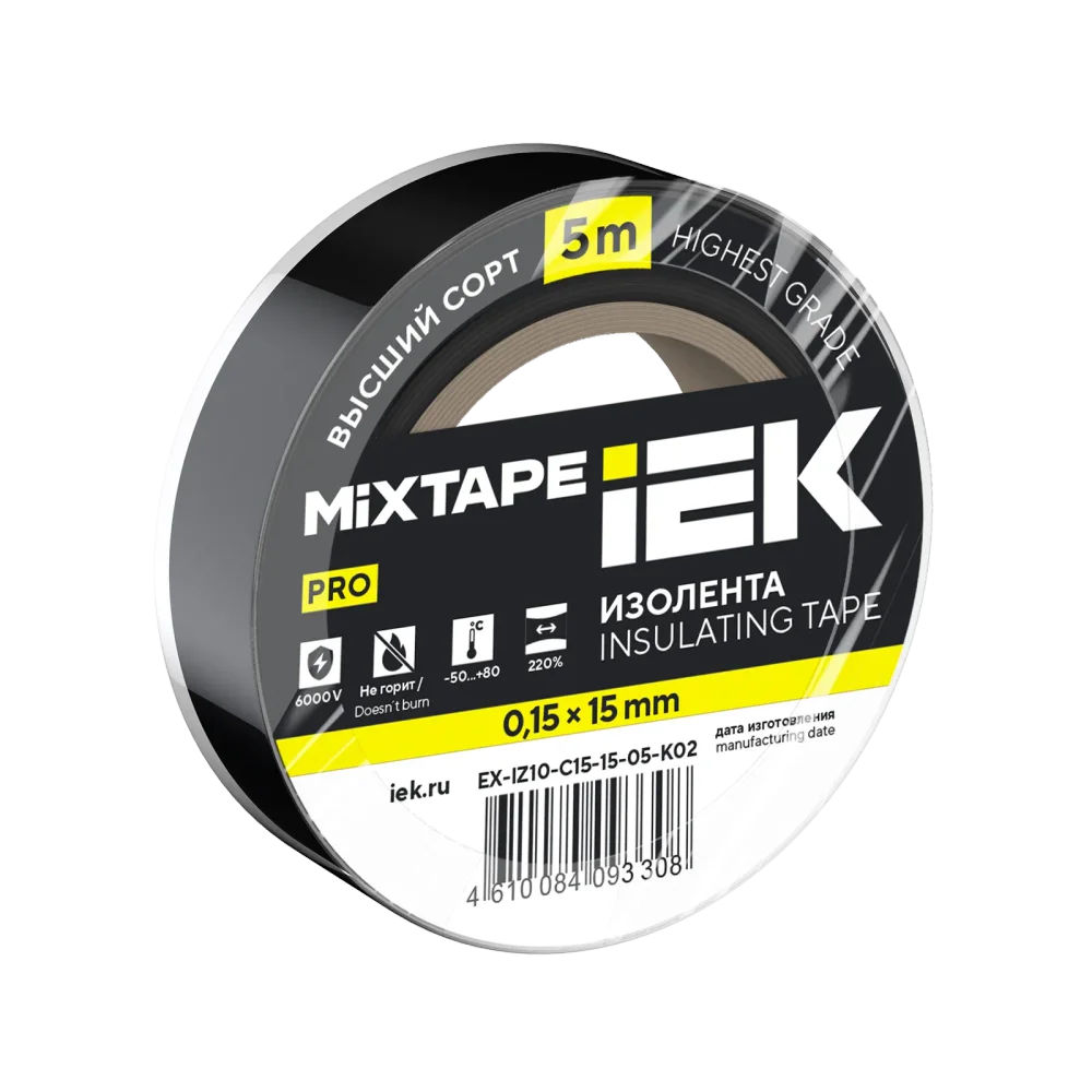 MIXTAPE PRO Изолента 0,15х15мм черная 5м IEK