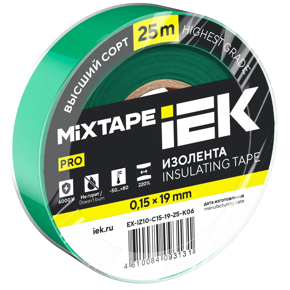 MIXTAPE PRO Изолента 0,15х19мм зеленая 25м IEK