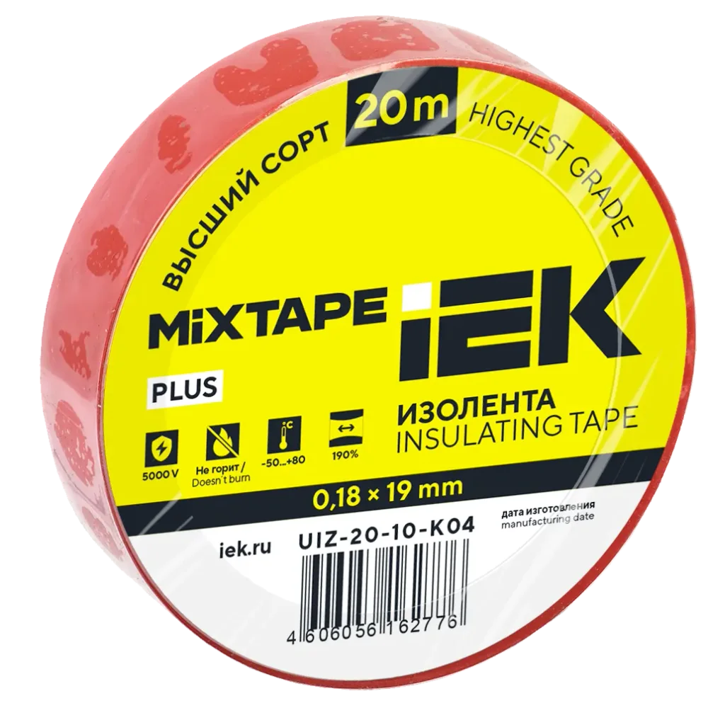 MIXTAPE PLUS Изолента 0,18х19мм красная 20м IEK