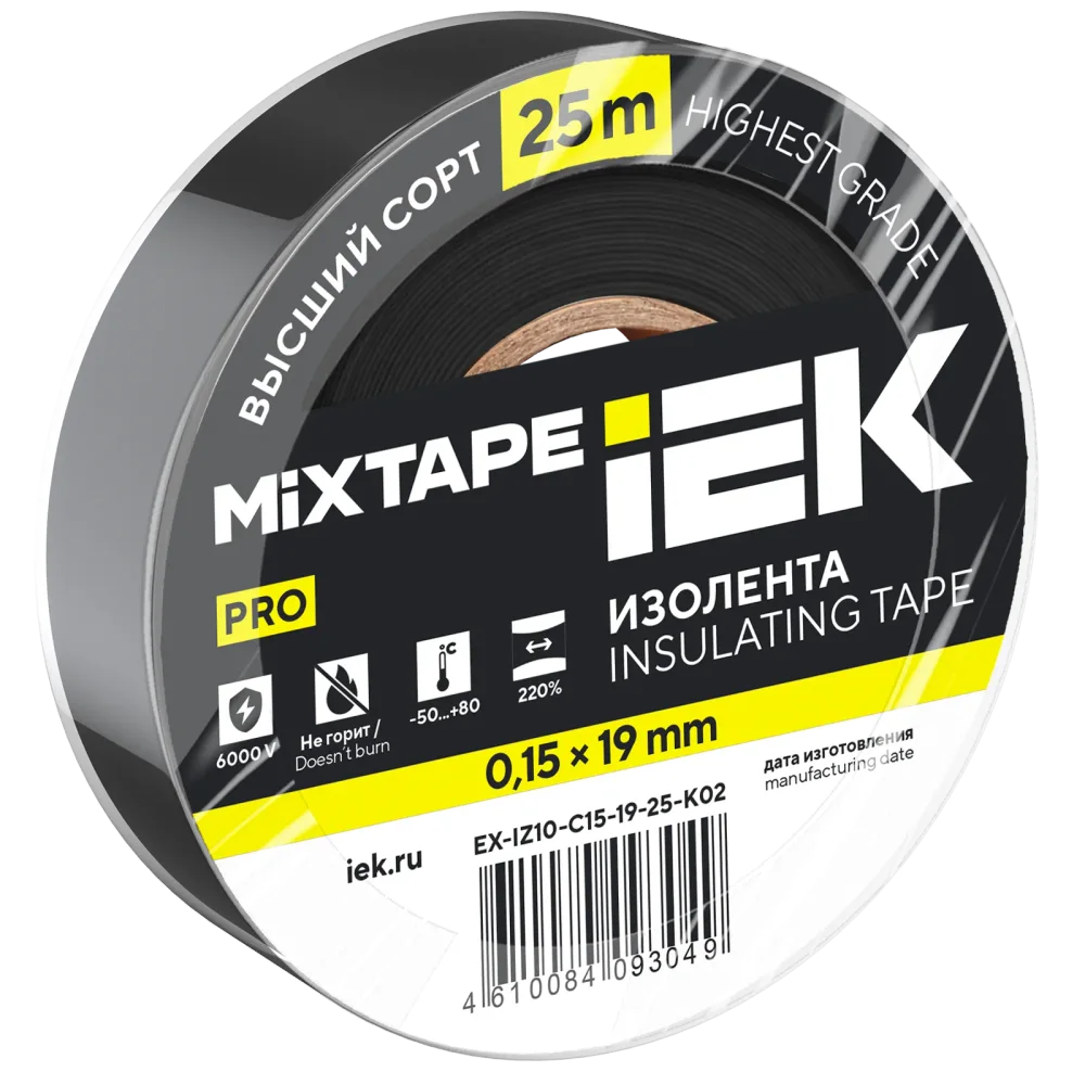 MIXTAPE PRO Изолента 0,15х19мм черная 25м IEK