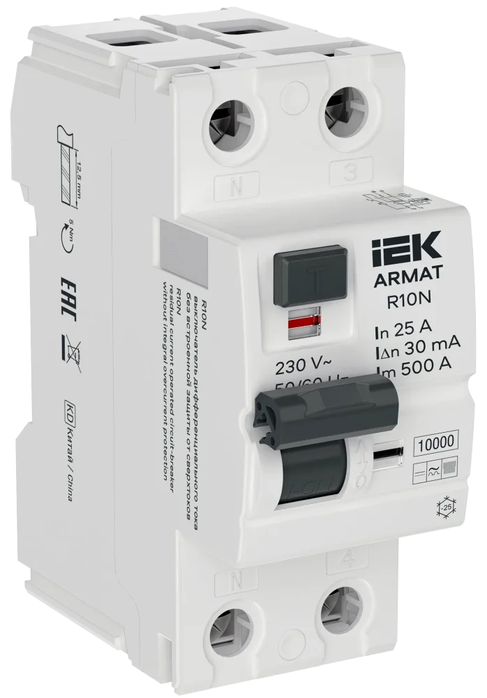 ARMAT Выключатель дифференциального тока R10N 2P 25А 30мА тип B IEK