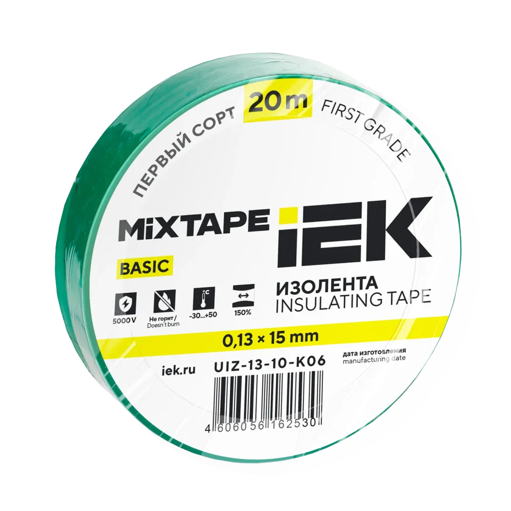 MIXTAPE BASIC Изолента 0,13х15мм зеленая 20м IEK