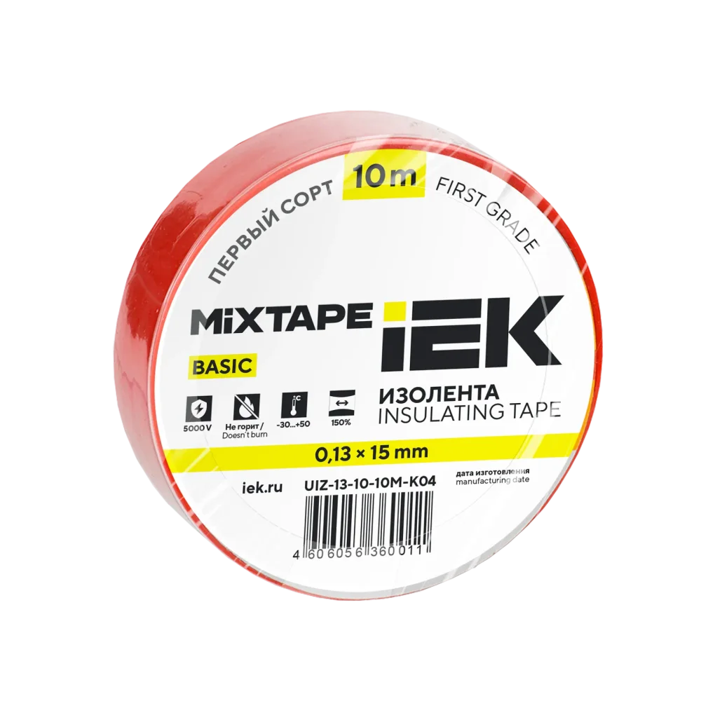 MIXTAPE BASIC Изолента 0,13х15мм красная 10м IEK