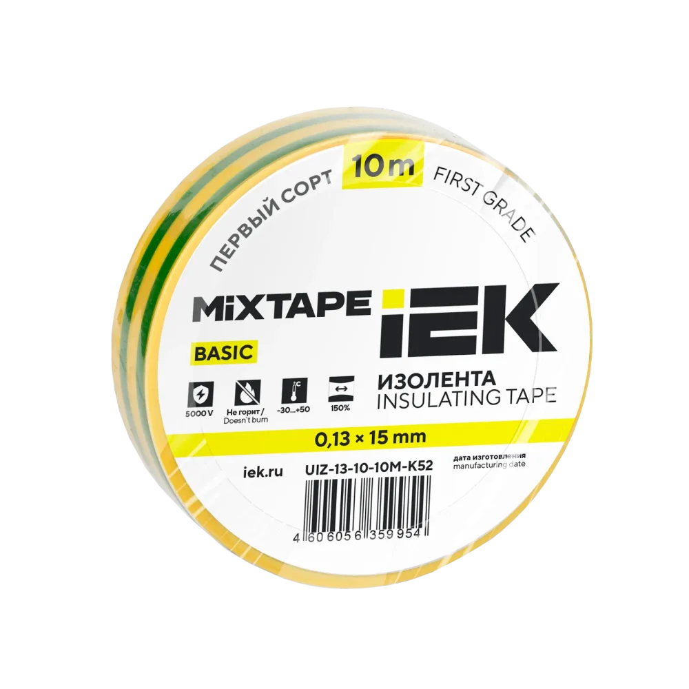 MIXTAPE BASIC Изолента 0,13х15мм желто-зеленая 10м IEK