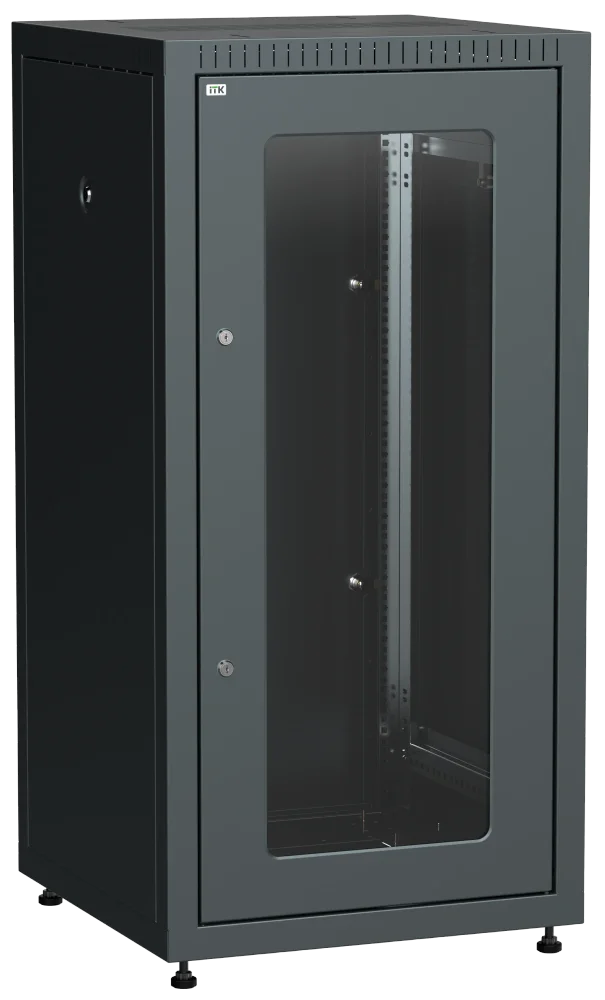 ITK LINEA E Шкаф напольный сетевой 19" 18U 600х600мм стеклянная передняя дверь задняя металлическая черный