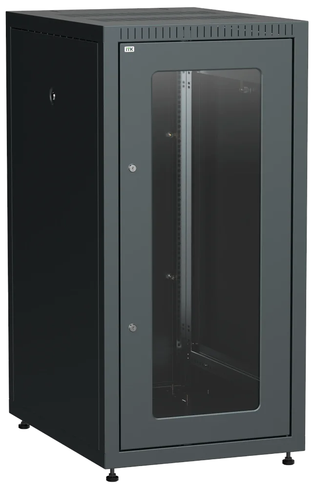 ITK LINEA E Шкаф напольный сетевой 19" 18U 600х800мм стеклянная передняя дверь задняя металлическая черный