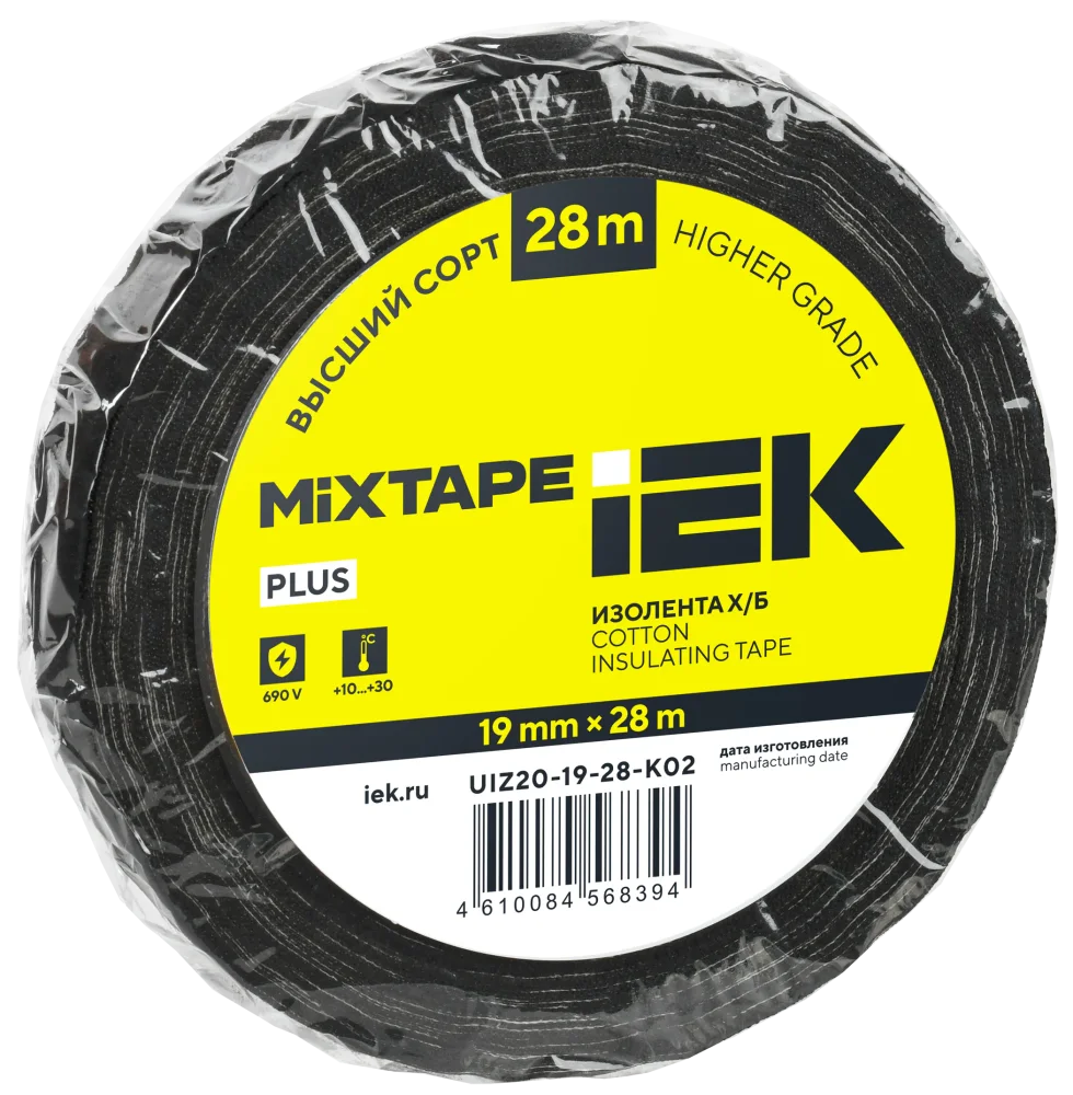 MIXTAPE PLUS Изолента Х/Б 19мм 28м IEK