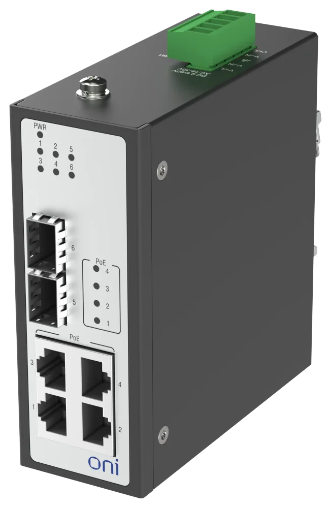 Коммутатор промышленный неуправляемый ISU-450 Ethernet 2 SFP слота 100/1000BaseX 4 порта 10/100/1000BaseT разъем RJ45 24В AC/12/24/48В DC с резервированием ONI